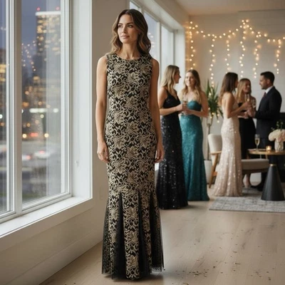 Vintage Candalite Lace Filigree Maxi Dress Gown M Medium Prom Whimsigoth Fairy - Image 1 of 4