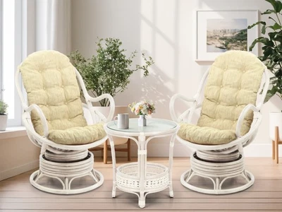 套装 2 Java 手工制作设计藤条柳条椅白色靠垫带 Pelangi 桌 — 第 1/4 张图片