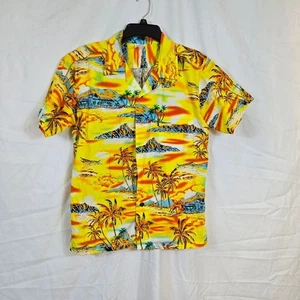 Palmwave Men's Aloha Yellow Scenery Tropical Sunset Casual Hawaiian Shirt Small - Picture 1 of 7
