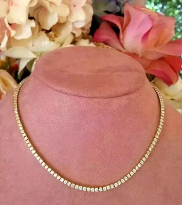 9Ct Round Cut Lab Created Diamond 18" Womens Tennis Necklace 10K Yellow Gold - Image 1 of 4