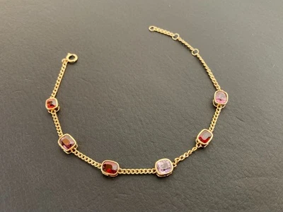 18K Gold Multicolor Spinel Cuban Link Chain Bracelet Length 7 Inches - Image 1 of 4