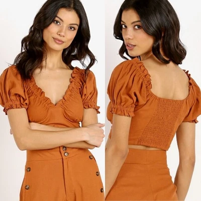 Jen's Pirate Booty Reality Bites Crop Top Sunburn Lino TALLA PEQUEÑA Original $110 Foto 1 de 4