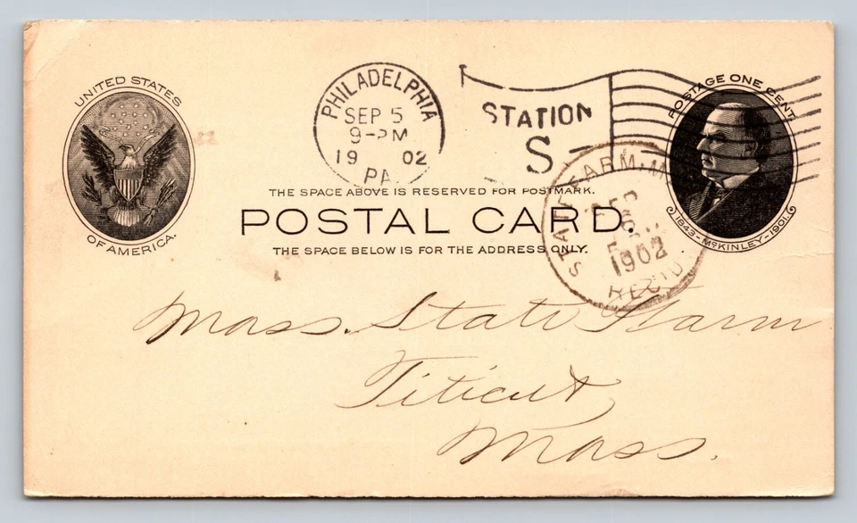 c1910 ANTIQUE Postal Card Boston MA To Titicut State Farm MA Order Update Bulbs - Image 1 of 2