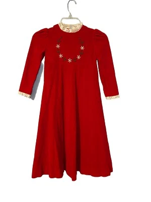 Maxi Vestido Bohemio Coqueta Bordado Terciopelo Rojo Hecho a Mano Vintage para Niñas Talla 6 Foto 1 de 4