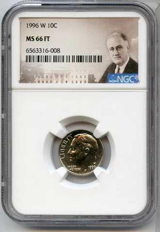 1996-W Roosevelt Dime NGC MS66 FT 10c Coin Certified Graded West Point - JP387 Cover