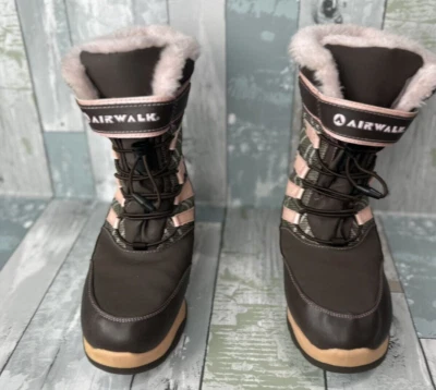 AIRWALK Niñas Botas de Nieve Talla 4 Lluvia Imitación Piel Invierno Impermeables Marrón Rosa Exterior Foto 1 de 4