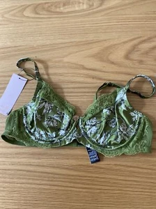 Marks & Spencer Autograph Rosie Lace & Silk Bra 36A Green Mix - Picture 1 of 7