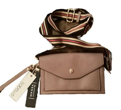 Isabelle Crossbody Purse Wristlet Vegan Leather Brown Striped Strap Travel NWT - Image 1 of 4