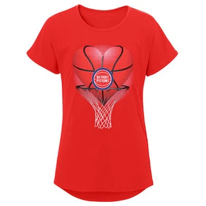 Outerstuff NBA Youth Girls Detroit Pistons Heart Dunk Short Sleeve Dolman Tee - Picture 1 of 4
