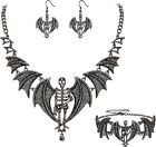 skull chain Crystal Gothic Style Skull Bat Necklace Earrings Set