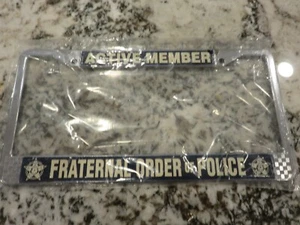 Fraternal Order Of Police License Plate Frame Silver Metal 12" x 6" NEW - Foto 1 di 2