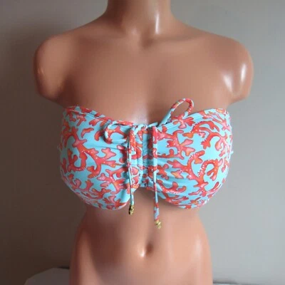 Tommy Bahama Coral Cabana Ruched Front Bandeau Swim Top Swimming Pool Blue L NWT - Image 1 of 4