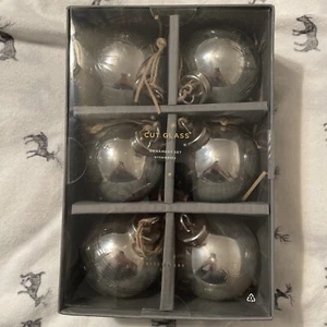 Fienile ceramica vetro taglio argento ornamento scatola set di 6 vetro soffiato tarme soda-calce - Foto 1 di 9