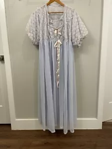 Vtg GMC Blue Peignoir Set Large Nightgown Lingerie Lace Robe Sheer “Tosca-like” - Picture 1 of 15