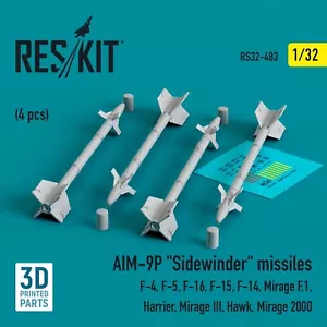 AIM-9P misiles Sidewinder 4 piezas escala 1:32 ResKit RS32-0483 para kit modelo de plástico - Imagen 1 de 3