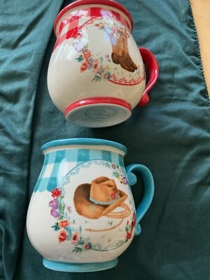 先锋女士新奇蓝绿色和红色格子 16 盎司马克杯 2 件套西部乡村 — 第 1/4 张图片