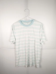 ONIA Towel Shirt Men's Large French Terry Macro Striped Pocket Tee White Teal - Picture 1 of 8