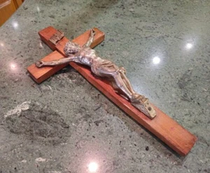 Antique Brass Jesus Christ Figure Crucifix Handmade Wood Late 19th - Early 20th - Picture 1 of 10