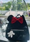 Disney Minnie Mouse Mini Backpack Woman's Black Quilted Bioworld Ears Red Bow