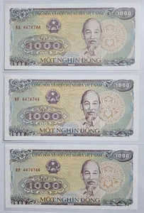 Viet Nam 1988 / 1,000 Dong 2digit Radar Serial number triplets 4474744 Gem UNC - Picture 1 of 3