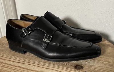 Zapatos de vestir Magnanni de cuero con doble correa de monje puntera delantal negros talla 11 M para hombre Foto 1 de 4