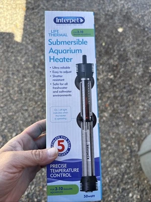 Novo aquecedor submersível para aquário Interpet 3-10 galões 50 watts sal leve fresco - Imagem 1 de 4