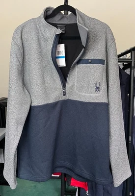 Spyder Ski Sweater 1/4 Zip Pullover Woven Insulated Fleece Navy/Grey Mens XL - Image 1 of 4
