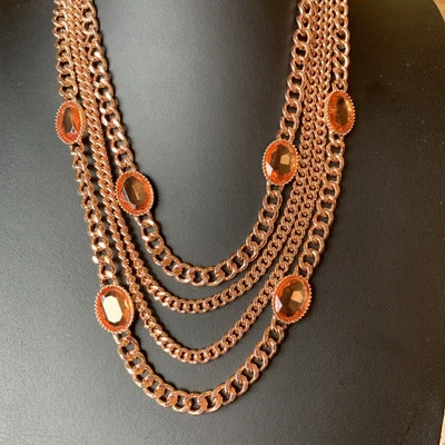 Nuevo Collar Diseñador 4 Cadenas Oro Rosa con Estaciones de Cuentas Facetadas Foto 1 de 4