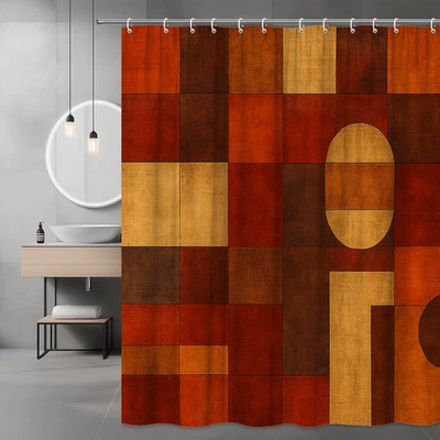 Cortina de ducha rústica de tela marrón y naranja para decoración del hogar Foto 1 de 4