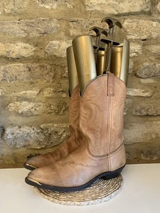 Vintage Tan Brown Embroidered Leather Womens Cowboy Boots Size UK 7 US 9 - Picture 1 of 21