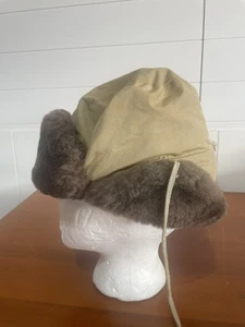 Eddie Bauer Goose Down Flaps Lined Trapper Hat Tan VTG 80s Size M/L - Picture 1 of 5