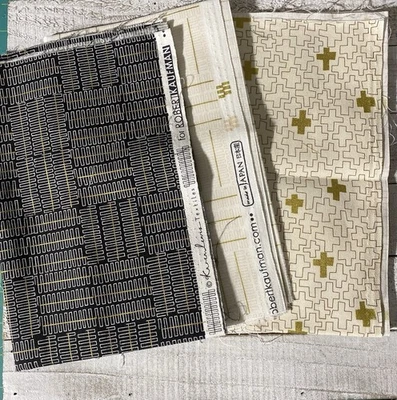 亚麻棉四分之一码金色金属色 Robert Kauffman 路边霜黑色 — 第 1/4 张图片