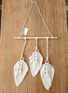 NEW Boho Macrame Feather Wall Hanging Bohemian Decor Wood Home Bedroom - Picture 1 of 3