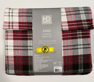 HD Designs KING Sheet Set Fir Tree Plaid Red Flannel Ultra Smooth 4 Piece NEW - Picture 1 of 6