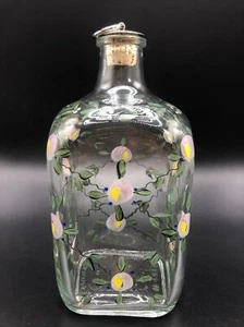 VINTAGE PORTUGAL DECANTER BOTTLE HAND PAINTED WHISKY ENGARRAFADO FLORAL TOPPER - Picture 1 of 12