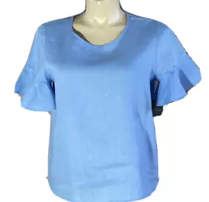 FOR CYNTHIA Top PXL Blu Lino Bl Camicia Corta Ruffle Sl Buco della Chiave Nuova con etichette - Foto 1 di 6
