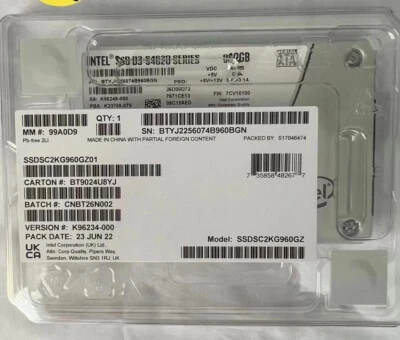 960GB Intel S4620 SSD SATA 6Gb/s 2,5" SATA III SSDSC2KG960GZ Solid State Drive - Image 1 of 2