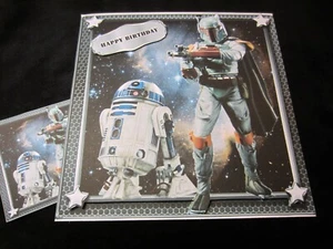 Neu Star Wars Motto Geburtstagskarte Größe 8" x 8" & Geschenkanhänger - Bild 1 von 5