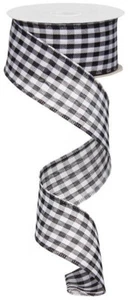 Gingham Check Wired Ribbon - 1.5 " x 10 Yards (Black, White) - RG01048L6 - Picture 1 of 1