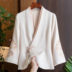 Lady Embroidery Ethnic Coat Outwear Kimono Tops V-neck Frog Button Retro Vintage - Picture 1 of 14