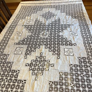 Antique Linen Tablecloth Bedspread All Drawn Work Art Deco Needs Repair  91x100 - Picture 1 of 16