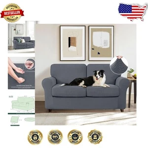 5-Piece Grey Loveseat Covers for 2 Cushion Sofas - Pet-Friendly Protector - Picture 1 of 11
