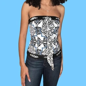 White House Black Market Blue Black Ribbon Strapless Bustier Corset Top Size 6  - Picture 1 of 6
