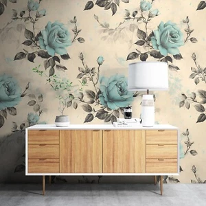 Removable Wallpaper Blue and Black Rose Peel & Stick Removable Self Adhesive - Picture 1 of 9