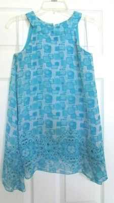 Girls Amy's closet XL baby blue keyhole button sleeveless lined top blouse - Image 1 of 4