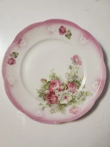 Plato en relieve rosa blanco verde floral transferware porcelana brillo Alemania - Imagen 1 de 3