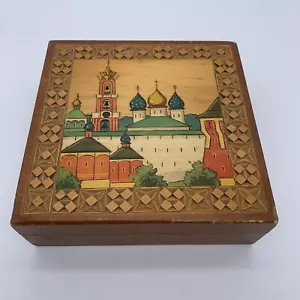Vintage Russian Wooden Box Hand Carved Painted - Picture 1 of 10