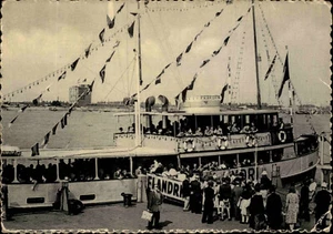 Postkarte ~1950 Schiff Bateaux FLANDRIA im Hafen von ANTWERPEN Anvers Postcard - Picture 1 of 2