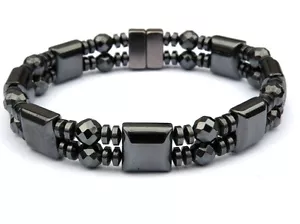 Herren Damen 100 % magnetisches Hämatit Armband Fußknochen Arthritis 2 Reihen AAA - Bild 1 von 4