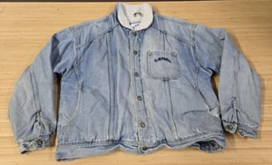 Vintage Joe Camel Cigarettes Denim Sherpa Lined Jean Jacket XL Harley Patch - Picture 1 of 16